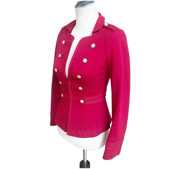 White House Black Market Military Style Fitted Blazer Jacket Sz 0 Fuschia Ponte - Picture 3 of 11